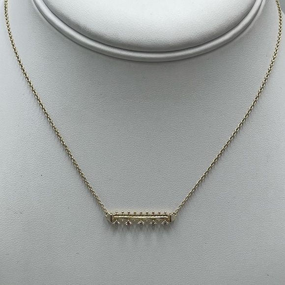 Kendra Scott Gold Plated Anissa Bar Pendant Cubic Zirconia Regal Necklace - Picture 1 of 13